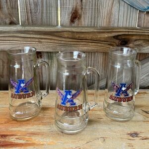 Set of 3 Vintage AU Auburn University 20oz Clear Glass Beer Stein Mugs